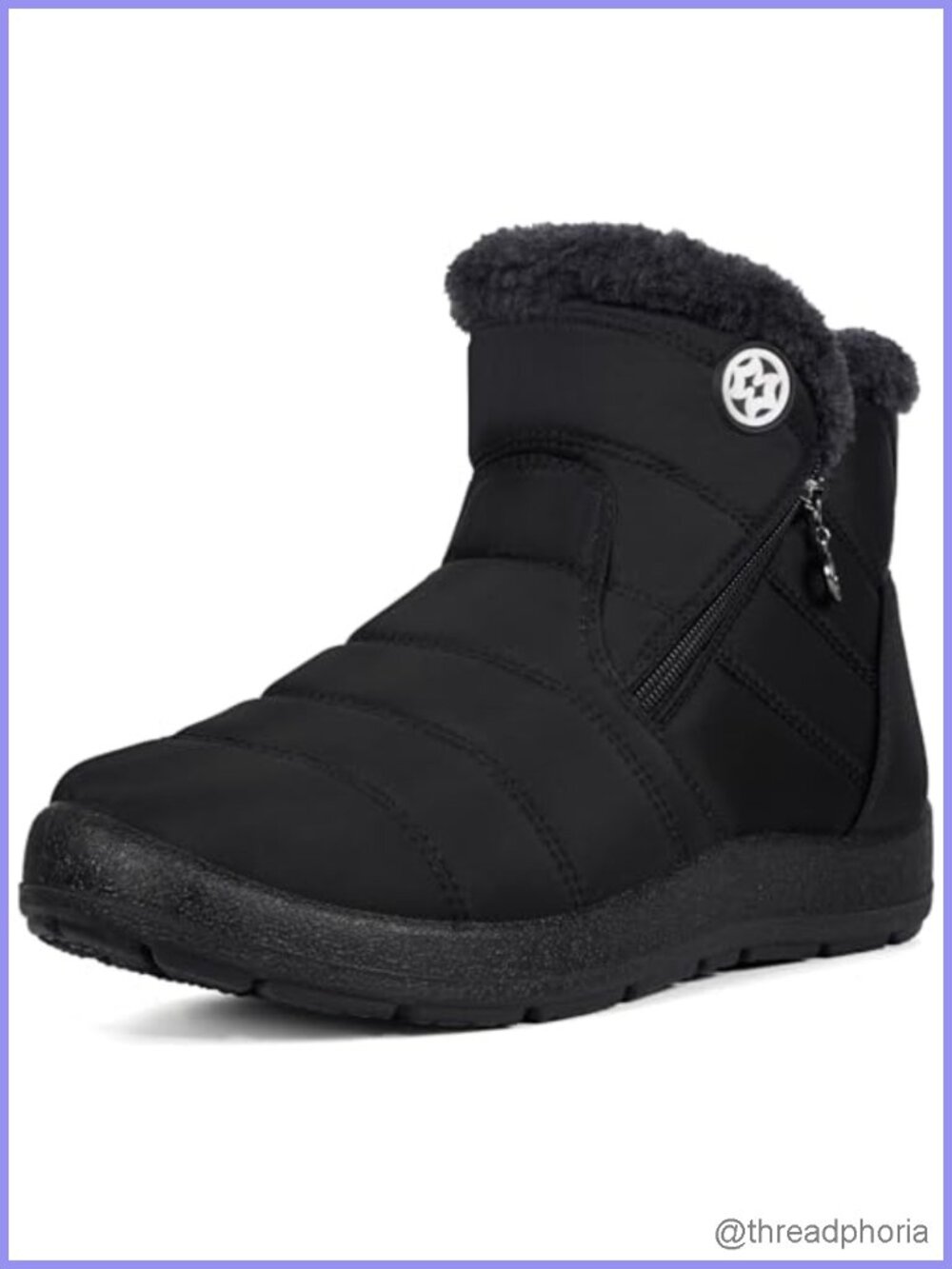 Water Resistant Faux Fur Lined Ankle Snow Boots Winter Warm Zip